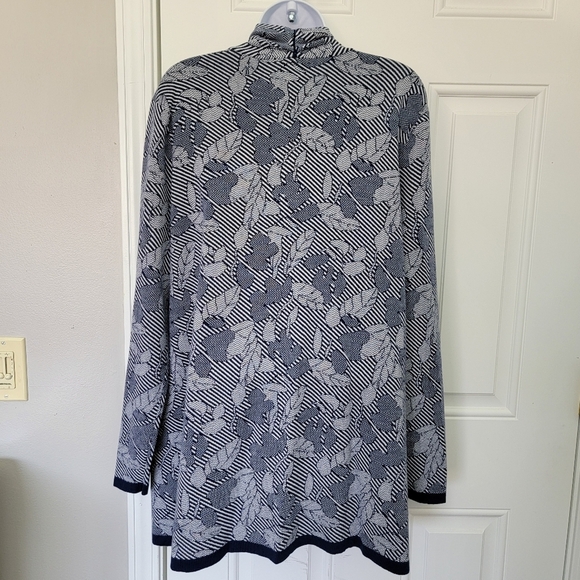 Lands' End Jacquard Open-Front Long Cardigan Sweater Deep Sea Navy Chevron Sz L - Picture 5 of 10
